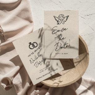 Reserve A Data Retro Cupid Quirky Casado Desenho Mão Escrito