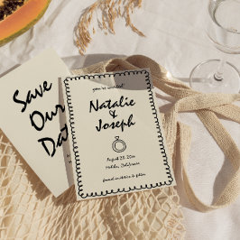 Reserve A Data Retrô Desenhado Escrito À Mão Frame Quirky Wedding