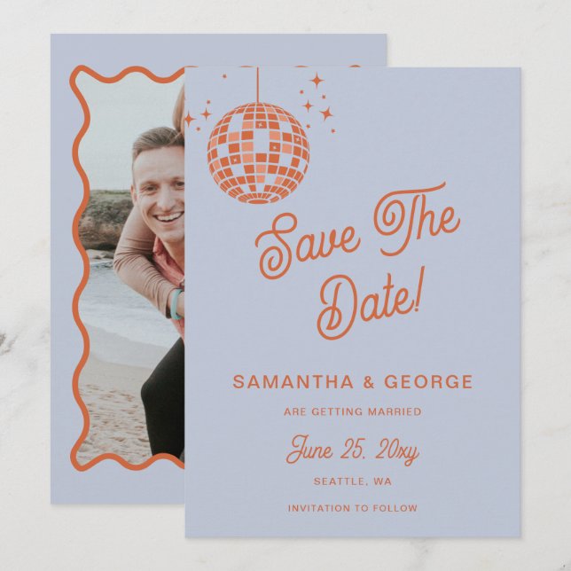 Reserve A Data Retro Groovy 70s Blue Ivory Orange Foto do Disco (Frente/Verso)