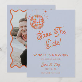 Reserve A Data Retro Groovy 70s Blue Ivory Orange Foto do Disco