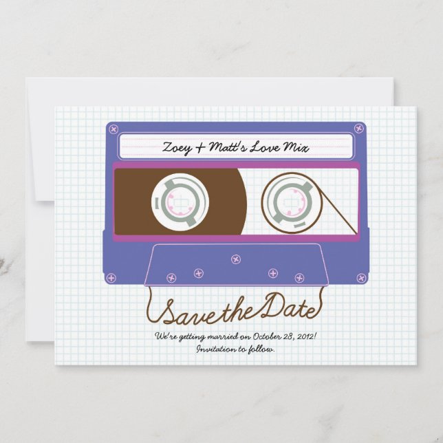 Reserve A Data Retro Indie Mixtape Roxo / Azul Salvar a Data (Frente)