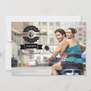 Reserve A Data Retro Modern Vintage Crachá Foto para Salvar a Dat
