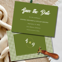 Retro Olive green Minimalist Checkered Wedding