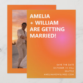 Reserve A Data Retro Orange Pink Bold Gradient Photo Wedding 