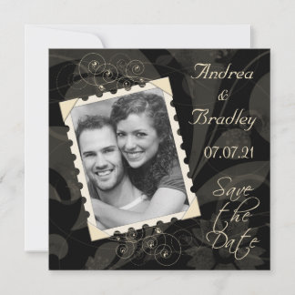 Reserve A Data Retro Preto e Marfim Foto Casamento Salve a Data
