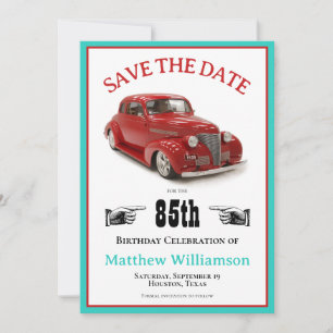 Reserve A Data Retro Teal & Red 1939 Coupe 85º aniversário