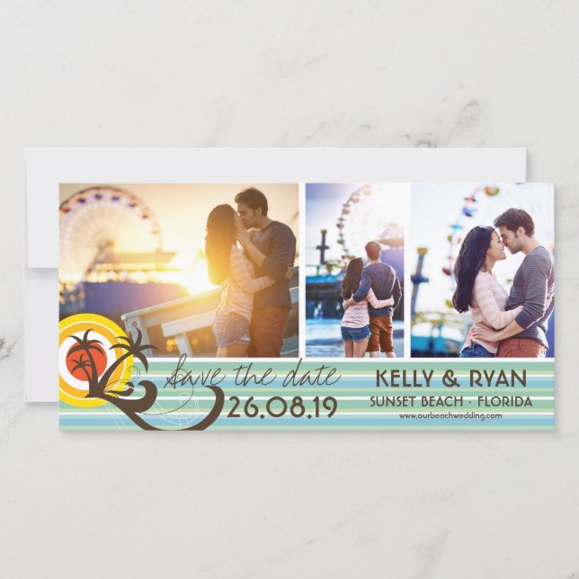 Reserve A Data Retro Tropical Beach Sunset Palm Trees 3 Foto (Frente)