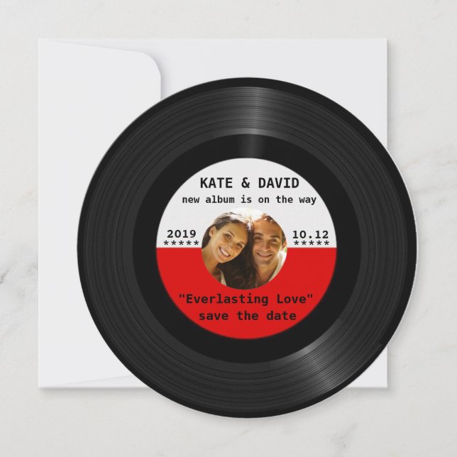 Reserve A Data Retro Vinil Grave sua foto salvando a data (Frente)