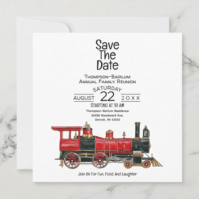 Reserve A Data Reunião da família Red Train (Red Train Family Reunion Save The Date)