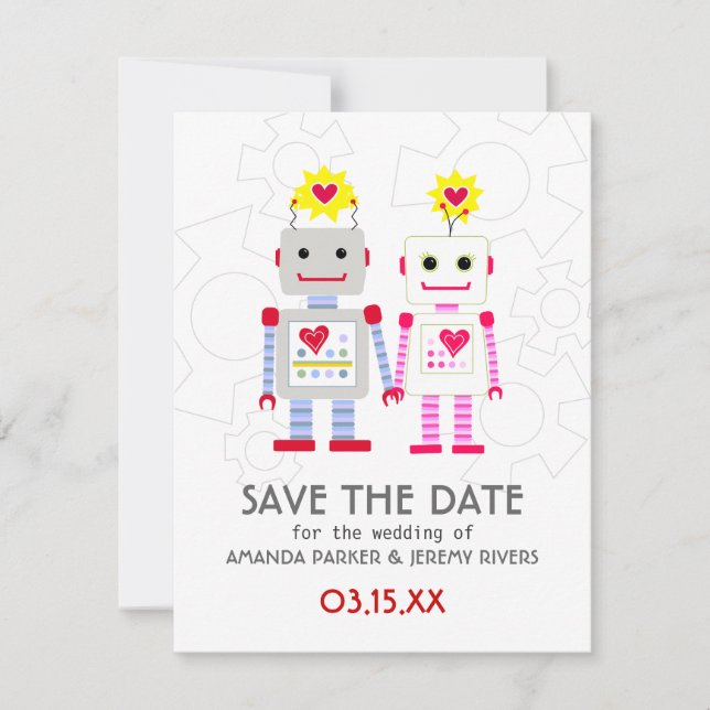 Reserve A Data Robots Weding The Date Card (Frente)