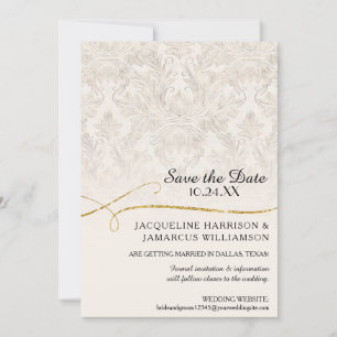 Reserve A Data Rolo Dourado Damask Marfim Ouro Salve a Data