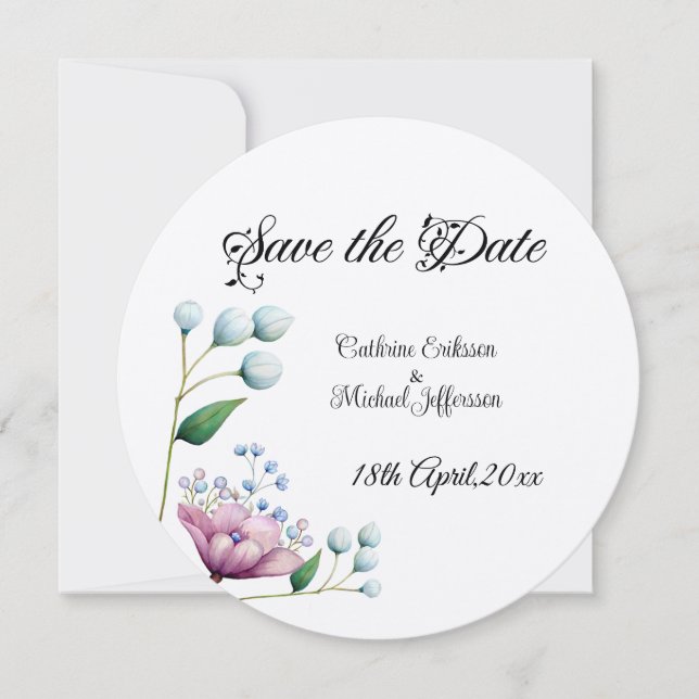 Reserve A Data Romance Botânico Suave De Casamento Floral Elegant (Frente)