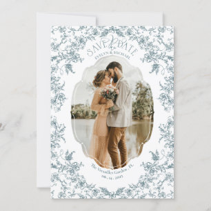 Reserve A Data Romance Floral Chinoiserie Clássico Vintage Azul