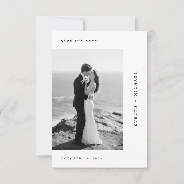Reserve A Data Romantic Black & White Wedding Photo (Frente)