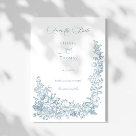 Reserve A Data Romantic Dusty Blue Line Art Floral Wedding