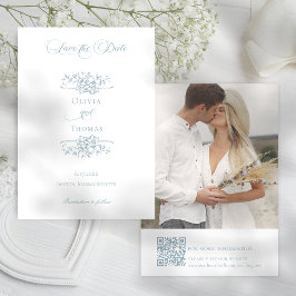 Reserve A Data Romantic Dusty Blue Line Art Floral Wedding