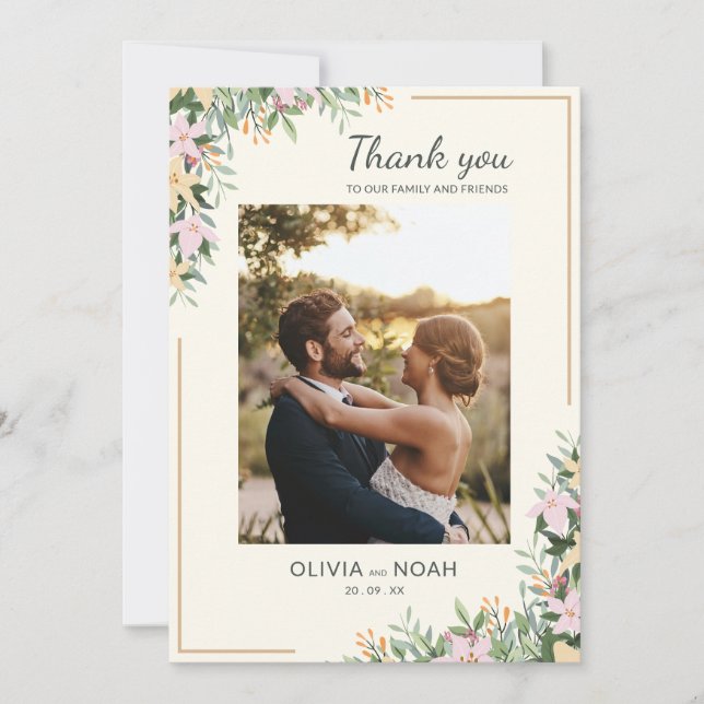 Reserve A Data Romantic Floral Thank You Photo Card (Frente)