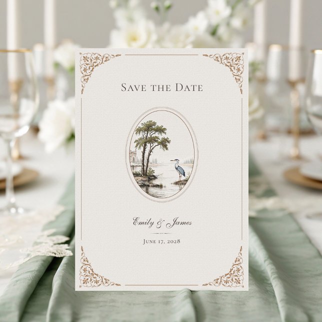 Reserve A Data Romantic French Heron Oval Frame Wedding (Criador carregado)