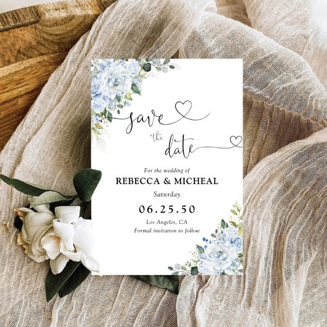 Reserve A Data Romantic Light Blue Floral Wedding Save The Date (Criador carregado)