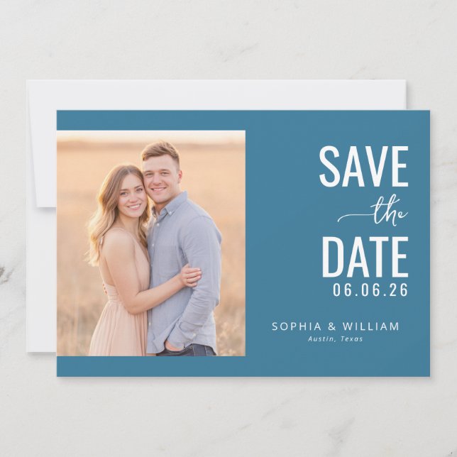 Reserve A Data Romantic Teal Minimalist Photo (Frente)