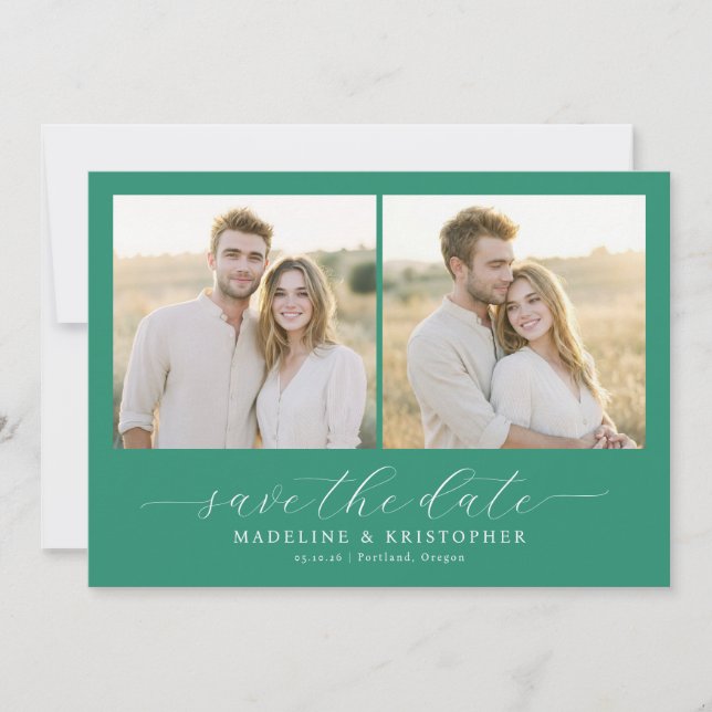 Reserve A Data Romantic Teal Minimalist Photo Collage (Frente)