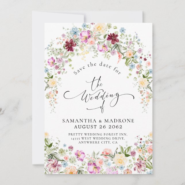 Reserve A Data Romantic Watercolor Wildflower Wedding (Frente)