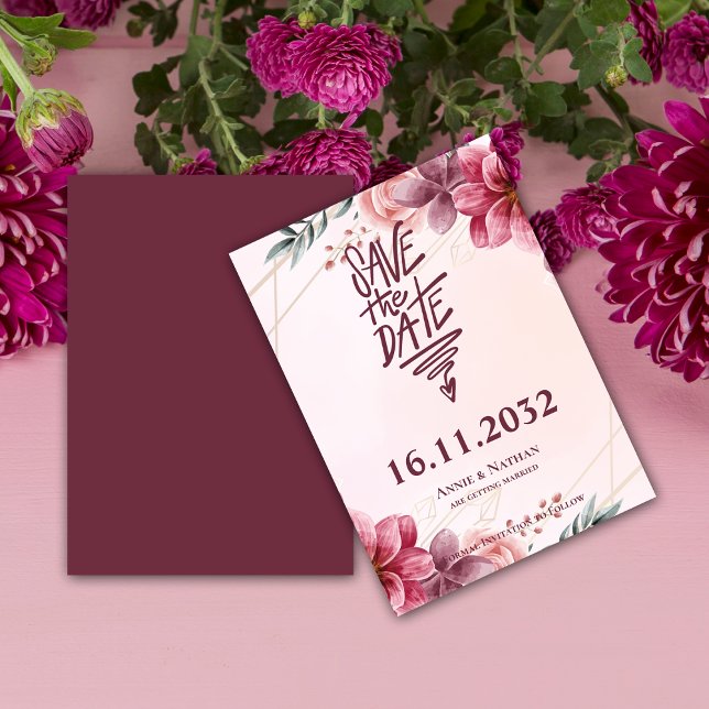 Reserve A Data Romântica Blush Floral Frame Casamento Salve a Dat (Pretty Pink Florals Frame Wedding Save the Date Invitation)