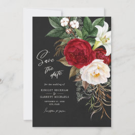 Reserve A Data Romântica Vermelho Floral Negro Pergaminho Vitória