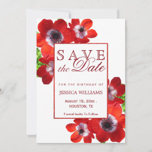 Reserve A Data Romântico Anêmona Floral Aniversário Salvar A Data