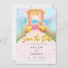 Reserve A Data Romântico Arco Floral Aquarela Salve a Data 