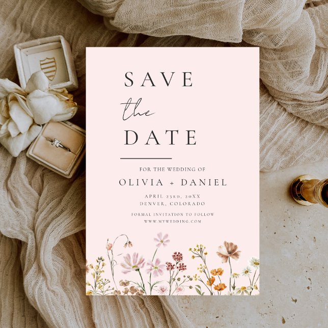 Reserve A Data Romântico Blush Rosa Flores Selvagens Boho Salvar  (Criador carregado)