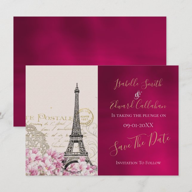 Reserve A Data Romântico Borgonha Paris na Primavera  (Frente/Verso)