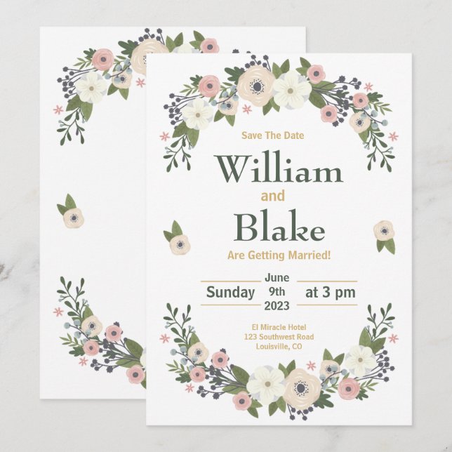 Reserve A Data Romântico Floral Botânico Salvar a Data  (Frente/Verso)