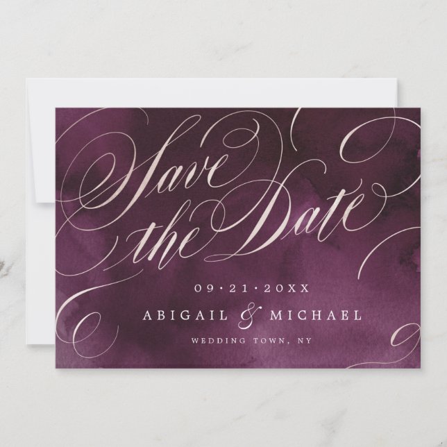 Reserve A Data Romântico Save the date de caligrafia em ameixa ma (Frente)