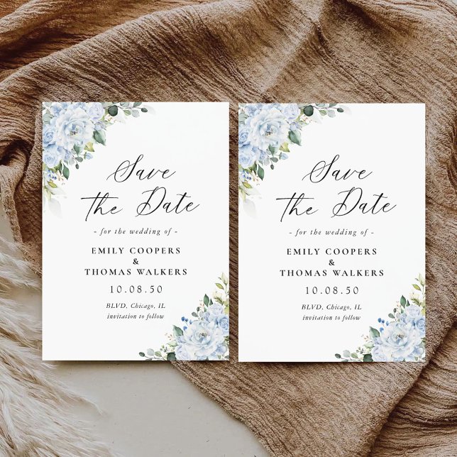 Reserve A Data Romântico Save The Date de Casamento Floral Azul C (Criador carregado)