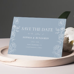 Reserve A Data Rosa Azul Desbotada Clássico Data de Casamento Flo