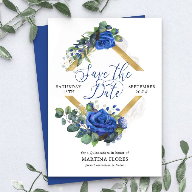 Reserve A Data Rosa azul e Eucalyptus Elegante Quinceanera (Chic Save the Date from my Rose and Eucalyptus Quinceanera collection)