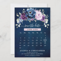 Rosa Azul Púrpura Lilás Navy Blooms Calendário Sal