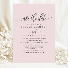 Reserve A Data Rosa Bege Elegante Caligrafia Save The Date
