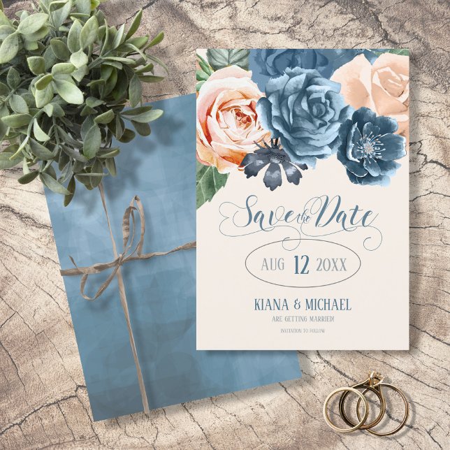 Reserve A Data Rosa Blue/Peach Wedding Salvar a data ID584 (Criador carregado)