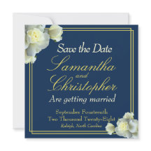 Rosa Branca de Foto Dourada Azul do Marinho Elegan