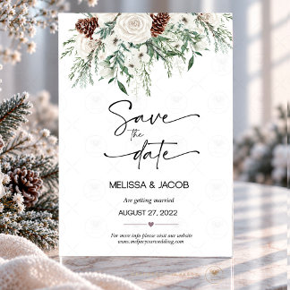 Reserve A Data Rosa Branca de Inverno Save the Date de Pinheiro E
