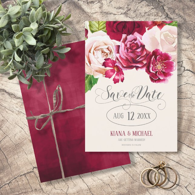Reserve A Data Rosa Burgundy/Cream Wedding Save the Date ID584 (Criador carregado)