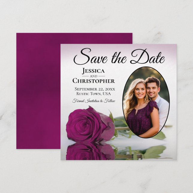 Reserve A Data Rosa de Ameixa Magenta Elegante com Casamento de F (Frente/Verso)