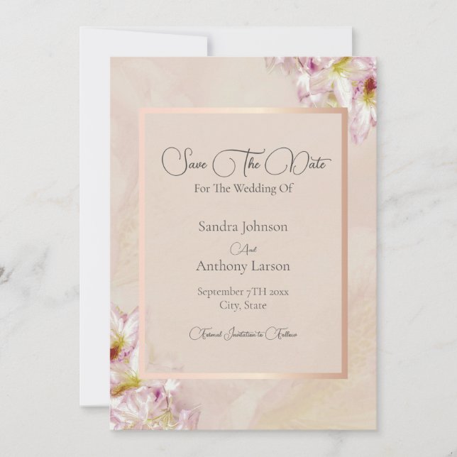 Reserve A Data Rosa Dourado Azalea Wedding (Frente)