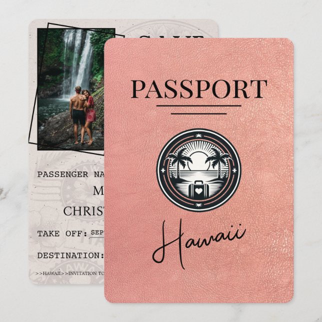 Reserve A Data Rosa Dourado Hawaii Passport Salvar Data (Frente/Verso)