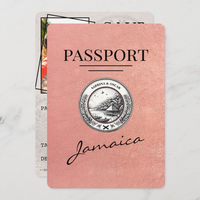 Reserve A Data Rosa Dourado Jamaica Passport Salvar Data (Frente/Verso)