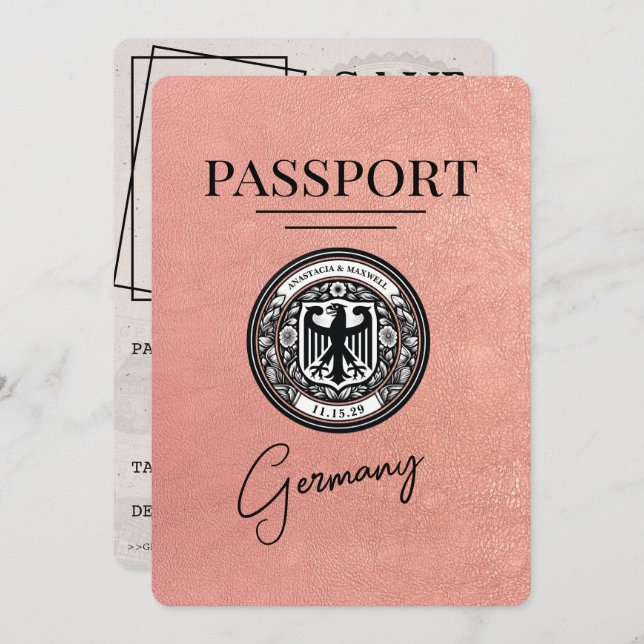 Reserve A Data Rosa Dourado Passaporte Alemão Salvar Data (Frente/Verso)