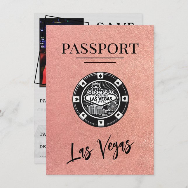 Reserve A Data Rosa Dourado Passaporte Las Vegas Salvar Data (Frente/Verso)