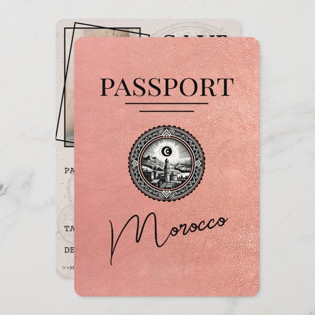 Reserve A Data Rosa Dourado Passaporte Marrocos Salvar Data (Frente/Verso)